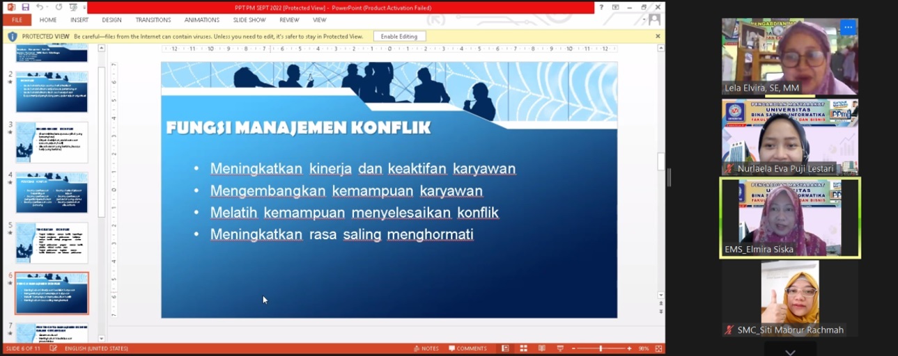 Pengabdian Masyarakat Dosen Universitas Bina Sarana Informatika–Jakarta: Sosialisasi Manajemen Konflik kepada Karyawan MNC Bank KC Bogor