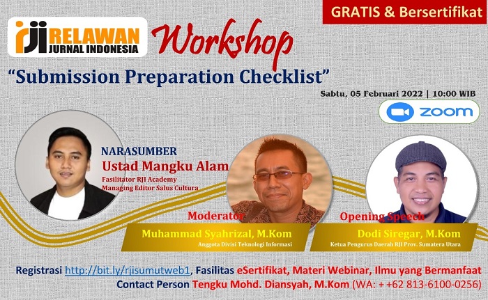 Pengurus Daerah Perkumpulan Relawan Jurnal Indonesia Prov Sumatera Utara Adakan Workshop Nasional Bertemakan Submission Preparation Checklist